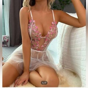 SHEIN embroidery sheer mesh slip NWT